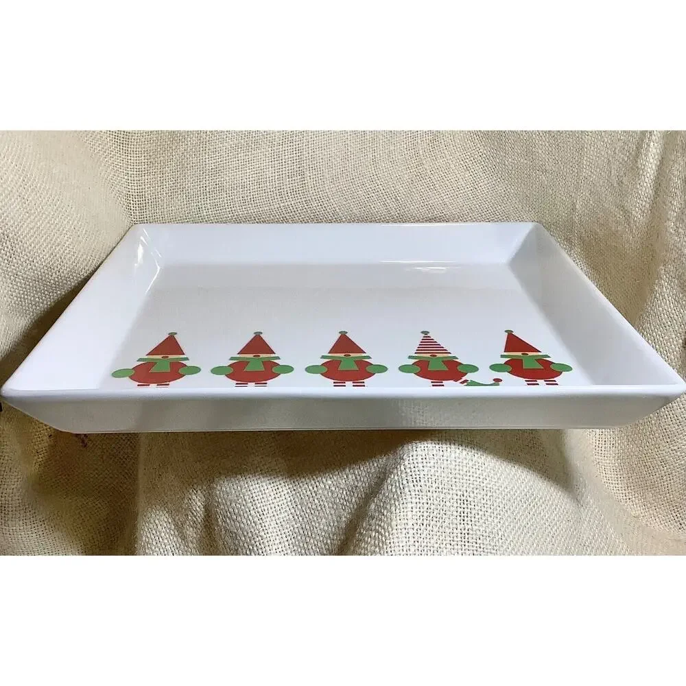 CRATE & BARREL 12 inch square JINGLE ELF holiday serving platter